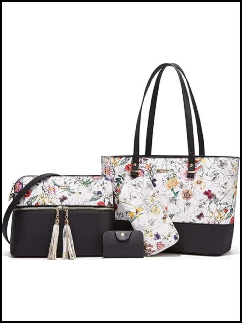 Synthetic Leather Tote Bag Set Satchel Crossbody Purse